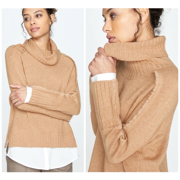 Brochu Walker Jolie Fringe Layered Looker Sweater in Camel White Underlayer S - Picture 1 of 14